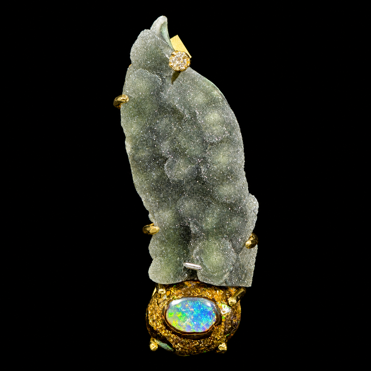 Diamond, Druzy and Boulder Opal Pendant