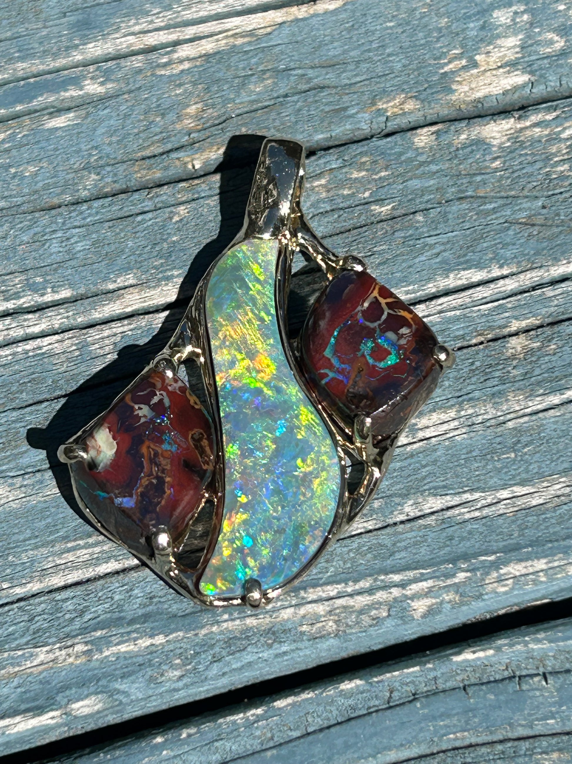 Black & Boulder Opal Partridge Pendant