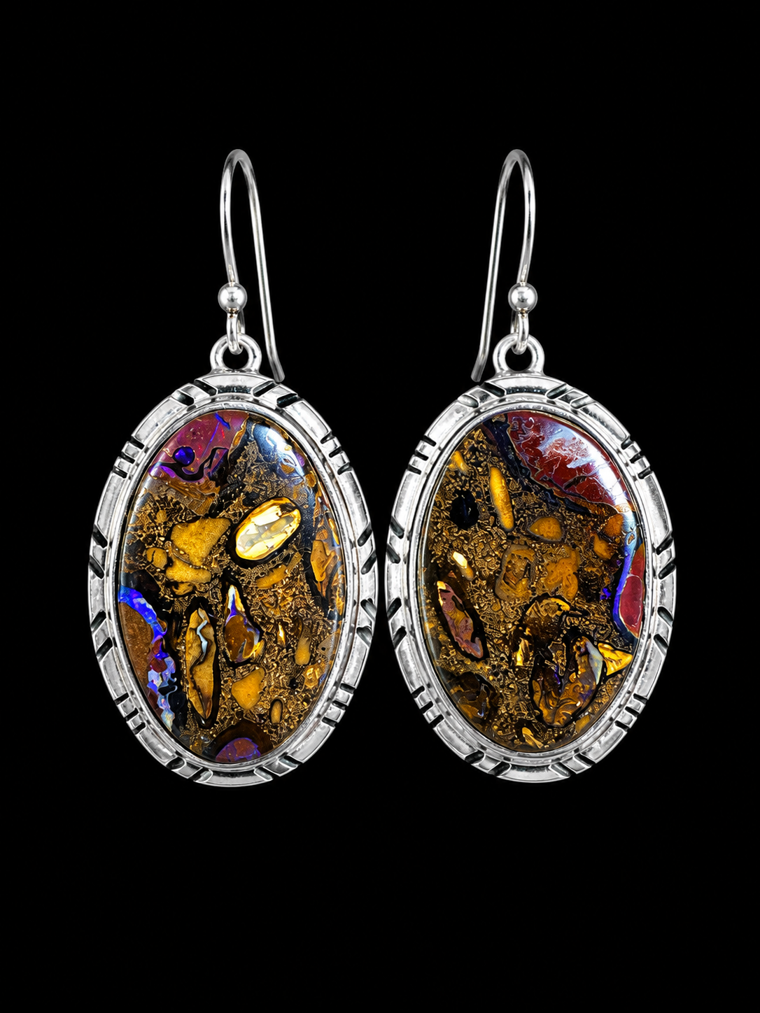 Oval Boulder Opal Earrings in Silver