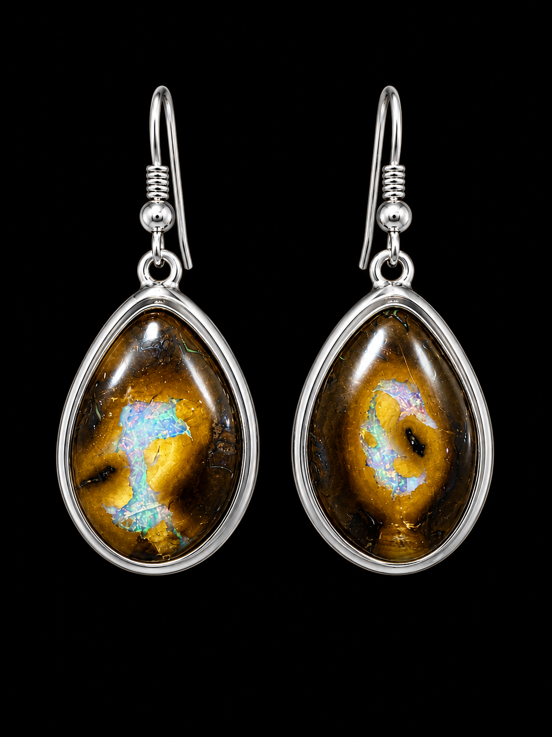 Teardrop Boulder Opal Earrings in Silver