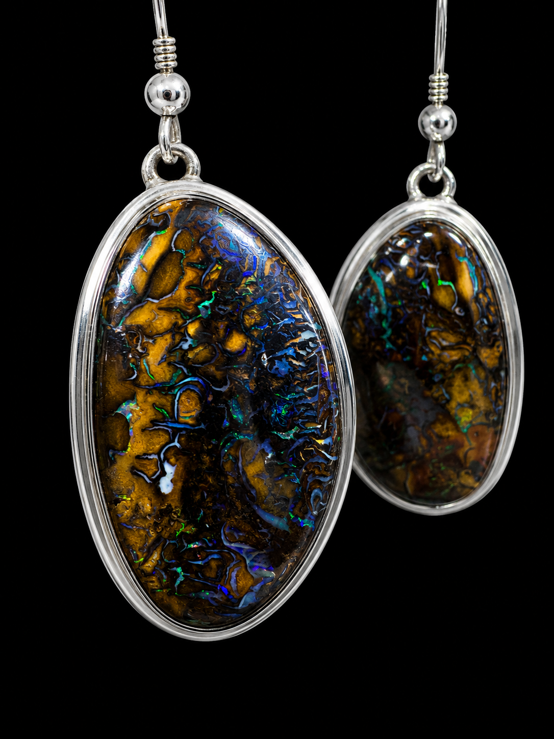 bouldar opal earrings in silver