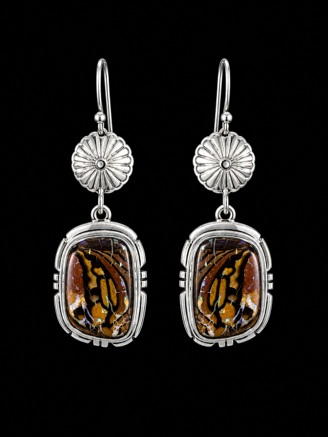 Sterling Silver Australian Boulder Opal Dangle Earrings