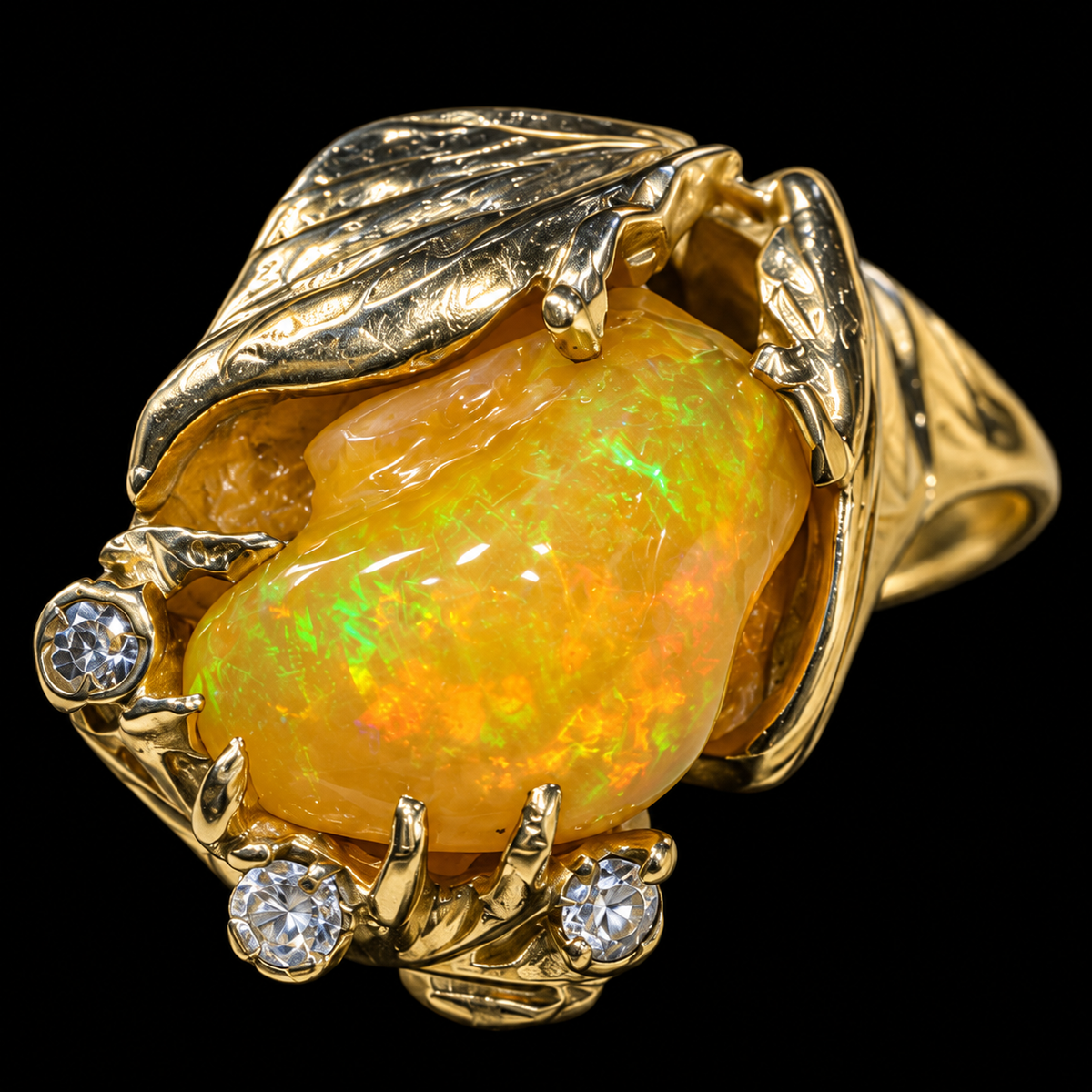 Golden Opal & Diamond Botanical Ring